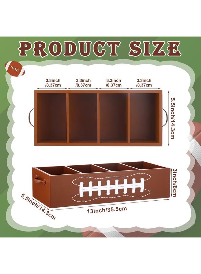Suclain Football Utensil Caddy 4 Pockets Wooden Utensils Tailgate Caddies Divided Organizer Brown Cutlery Cup Napkin Holder with Handles for Football Party Supplies Game Day Decor 13" x 5.5" x 3" - Image 2