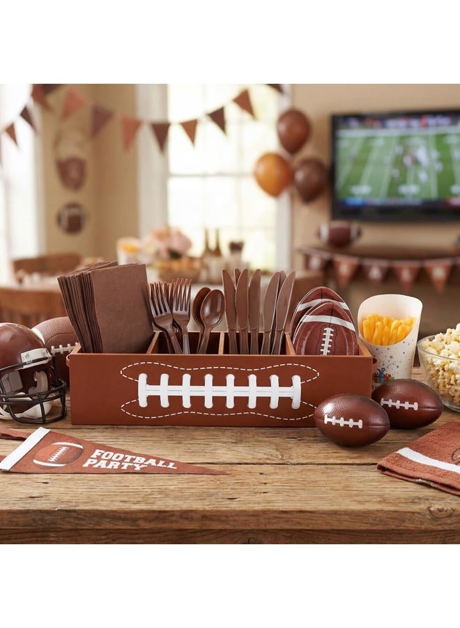 Suclain Football Utensil Caddy 4 Pockets Wooden Utensils Tailgate Caddies Divided Organizer Brown Cutlery Cup Napkin Holder with Handles for Football Party Supplies Game Day Decor 13" x 5.5" x 3" - Image 5
