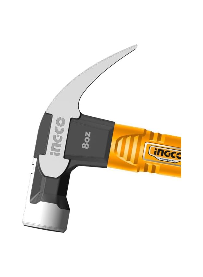 INGCO 16oz Claw Hammer with Magnetic Nail Holder, Durable Drop-Forged Carbon Steel Head, Fiberglass Handle for Comfortable Grip, Perfect for Carpentry, DIY, and Home Repairs - Image 3