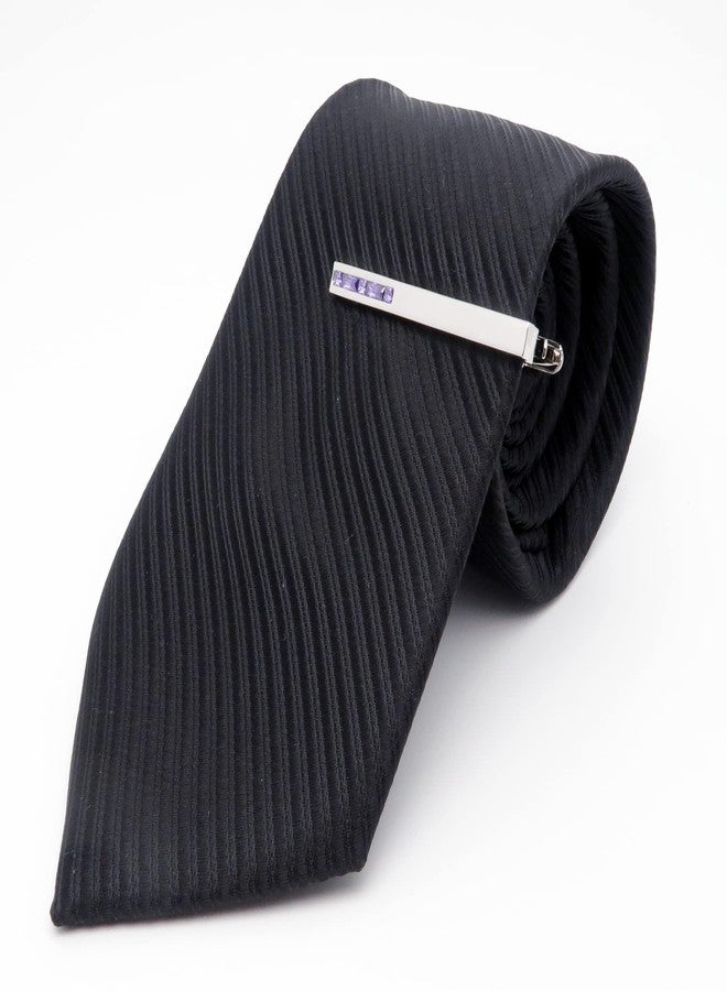 Jonwo Men's Crystal Tie Clip Silver Tone Tie Bar for Gentleman Regular Necktie Tie Clip for Business Anniversary (Purple Crystal) - Image 3