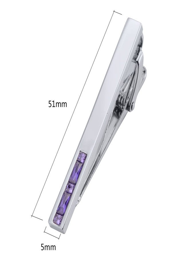 Jonwo Men's Crystal Tie Clip Silver Tone Tie Bar for Gentleman Regular Necktie Tie Clip for Business Anniversary (Purple Crystal) - Image 4
