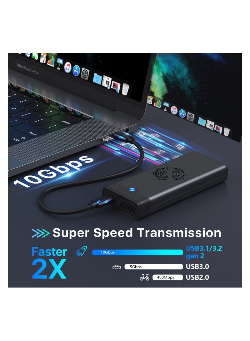KASTWAVE M.2 NVME SATA SSD Enclosure Adapter Reader, with Cooling Fan, Tool-Free USB C 3.1 Gen 2,10 Gbps NVME, 6Gbps SATA,Chips RTL9210B External Solid State Drive for PCIe 2280, 2260, 2242 M Key - Image 3