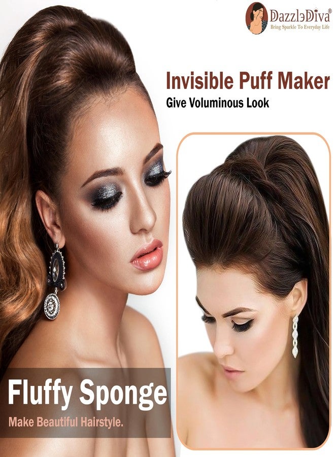 DazzleDiva Puff Maker For Hair Sponge Bun Hair Pad Fluffy Hairstyle Tools Perfect Puff Hair Head Cushion Invisible Fluffy Hair Pad Sponge Puff Maker Bun Bump Fluffy Princess Styling Hair Bun and Crown Shapers for Women 2Pcs - Image 5