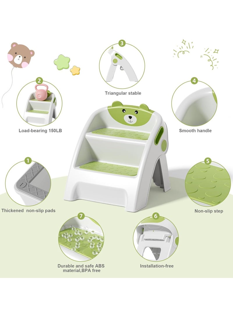Arabest Folding Kids Step Stool for Bathroom and Potty Training,2.9lbs,Anti-Slip, Anti-Tip A-Frame Design with 10-Second Setup-Potty 2 Step Stool for Toddlers,CPC Certified for Safety and Easy Hand Washing  - Image 4