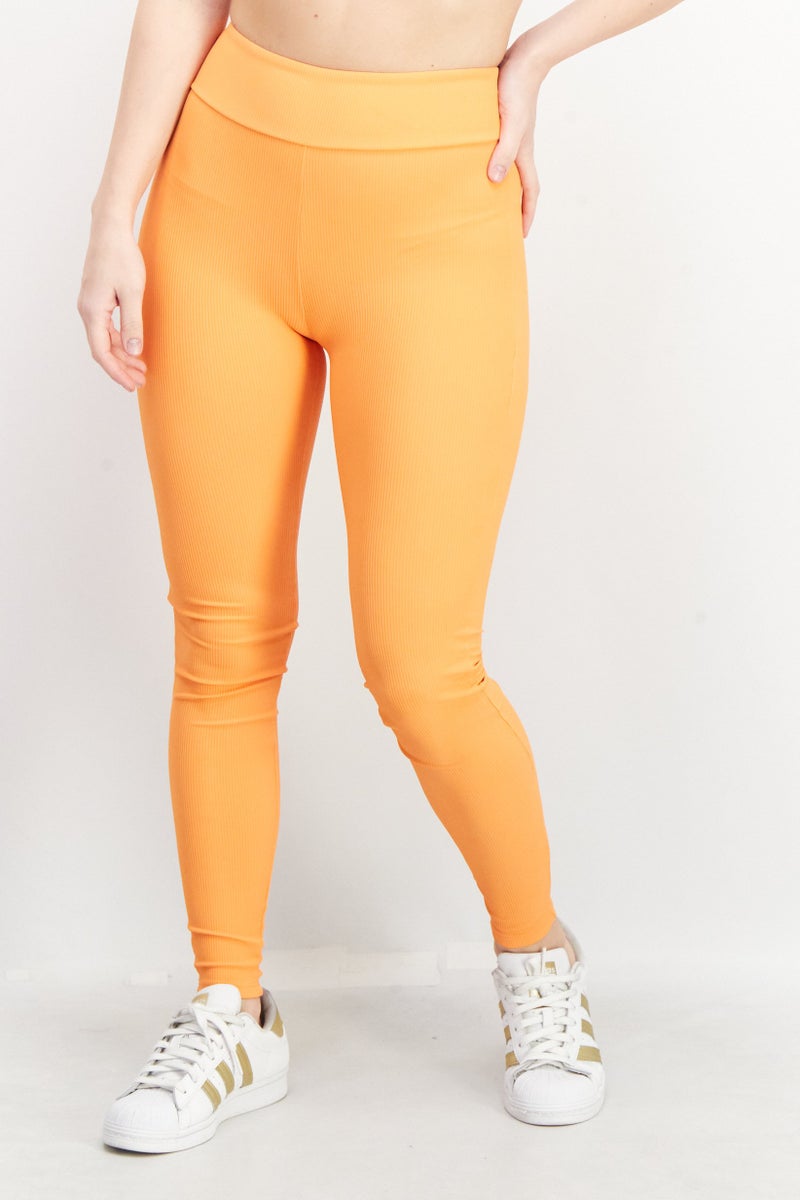 SOUTH BEACH Women Full Length Plain Leggings, Orange - Image 1