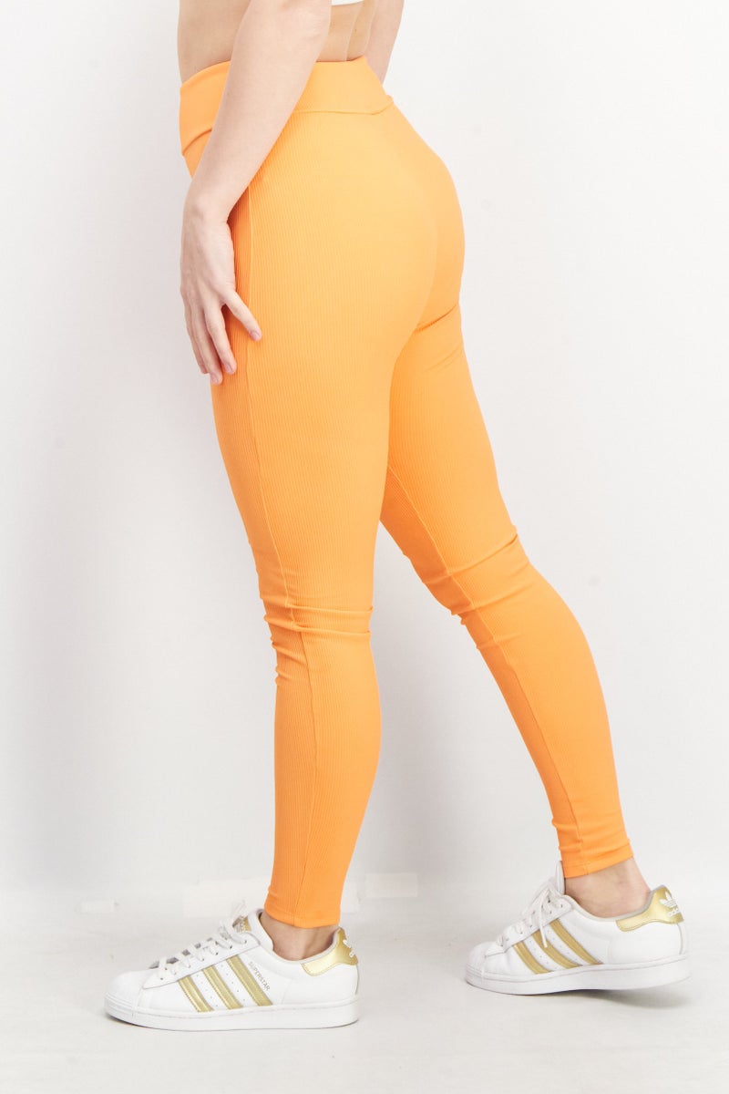 SOUTH BEACH Women Full Length Plain Leggings, Orange - Image 3