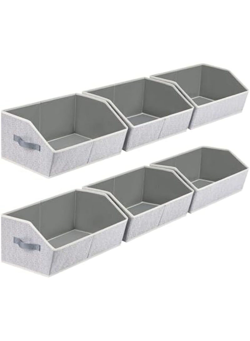 SYOSI Closet Organizers Bins – 6 Pack Large Fabric Storage Bins with Handles, Collapsible Trapezoid Design for Clothes, Towels, and Household Items, Durable and Space-Saving (Light Grey) - Image 1