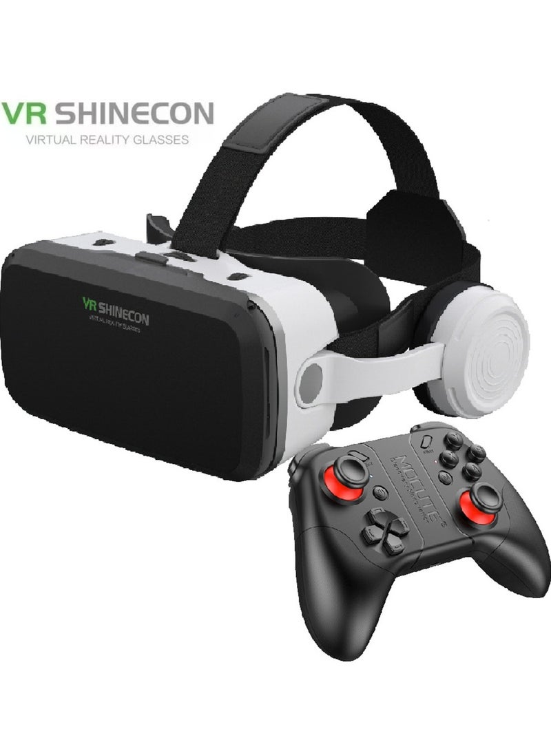 general Classic VR Goggles VR SHINECON 3D Virtual Reality Glasses+Controller Bluetooth Headset Version VR Glasses for TV, Movies & Video Games Compatible with iOS & Android Smartphone Within 5.5-7.2 inch Screen Phone Eye Protected Soft & Comfortable Adjustable Distance IMAX Giant Screen/Optical Lenses/Panoramic Roaming/ Immersive Games - Image 1