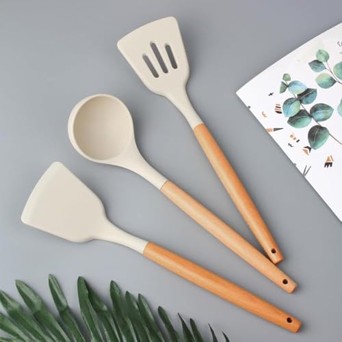 TPGA ENTERPRISE Silicone Spatula Set – Non-Stick, Heat-Resistant Spatulas for Cooking & Baking – Flexible, BPA-Free, Easy to Clean – Wooden Handle for Comfort [Set of 3, Cream White] - Image 2