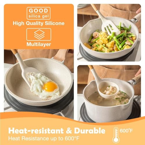 TPGA ENTERPRISE Silicone Spatula Set – Non-Stick, Heat-Resistant Spatulas for Cooking & Baking – Flexible, BPA-Free, Easy to Clean – Wooden Handle for Comfort [Set of 3, Cream White] - Image 5