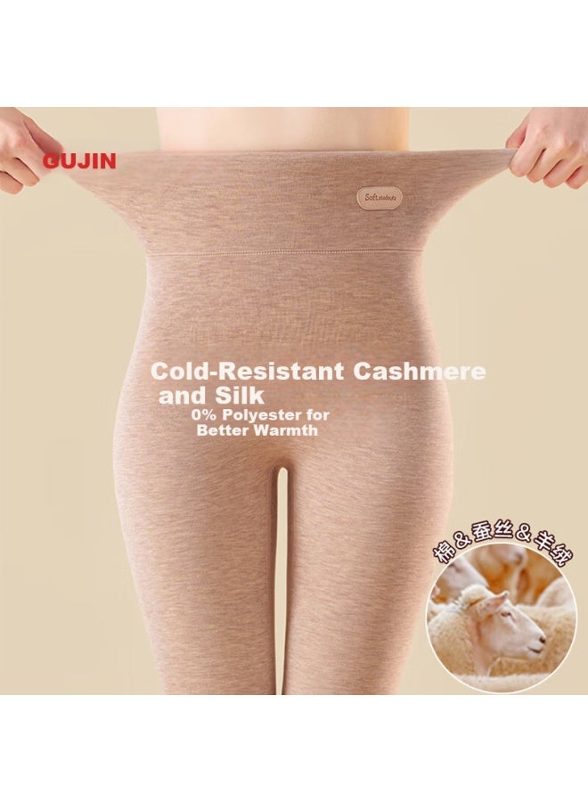 Gujin Polyester-free High-waist Thermal Leggings For Women, Cashmere Silk Blend, Slim Fit, Plus Size 2XL - Image 1
