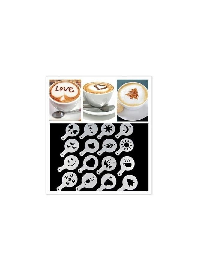 yongsheng 16-Piece Coffee Printing Stencil White 20g- Coffee Latte Art Stencils DIY Decorating Cake Cappuccino FoamTool (Color: White) - Image 1