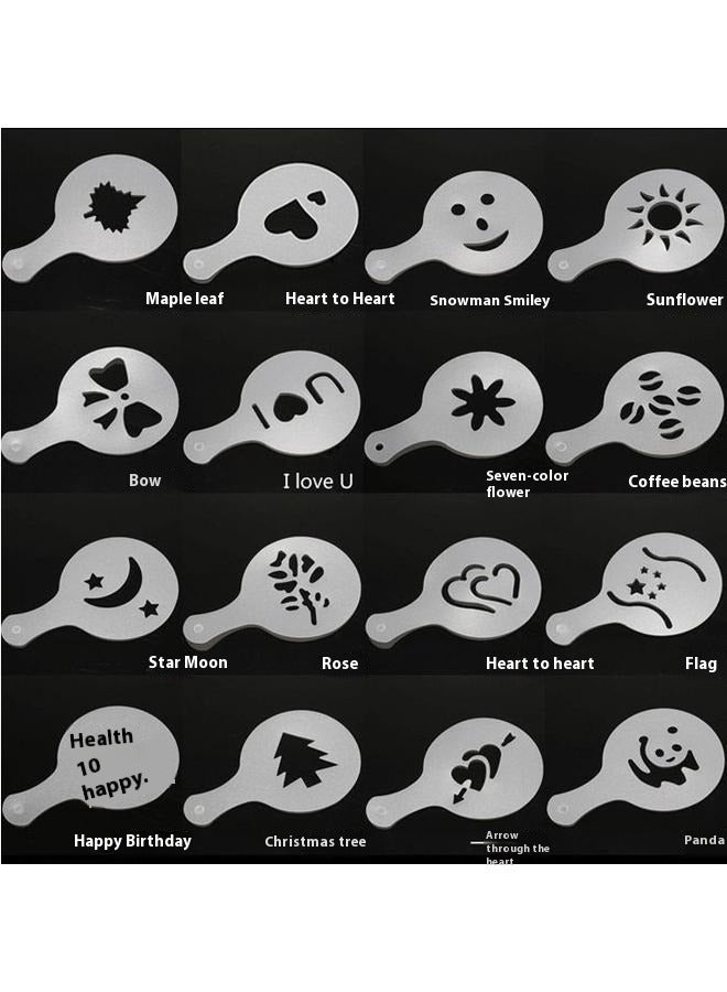 yongsheng 16-Piece Coffee Printing Stencil White 20g- Coffee Latte Art Stencils DIY Decorating Cake Cappuccino FoamTool (Color: White) - Image 2