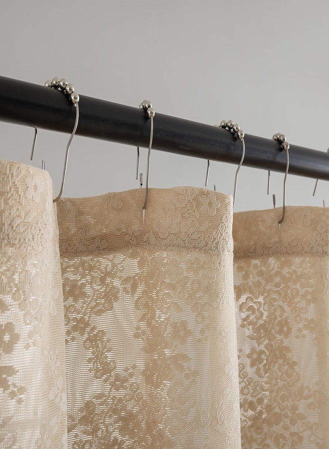 TUDECO Lace Beige Shower Curtain with Valance- Farmhouse Boho Sheer Floral Neutral Shower Curtain for Bathroom, Antique Scalloped Edges Tan Decorative Grandma Core Decor, 1 Panel, 72 x 72 Inch - Image 2