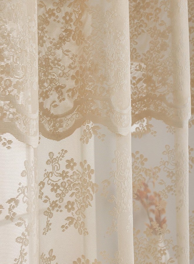 TUDECO Lace Beige Shower Curtain with Valance- Farmhouse Boho Sheer Floral Neutral Shower Curtain for Bathroom, Antique Scalloped Edges Tan Decorative Grandma Core Decor, 1 Panel, 72 x 72 Inch - Image 3