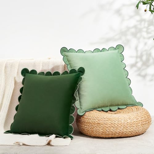 MONDAY MOOSE Decorative Throw Pillow Covers Cushion Cases Set of 2 Soft Velvet Scalloped Round Edge Designs Mix and Match for Home Decor Pillow Inserts Not Included 16x16 inch GreenLight Green - Image 3