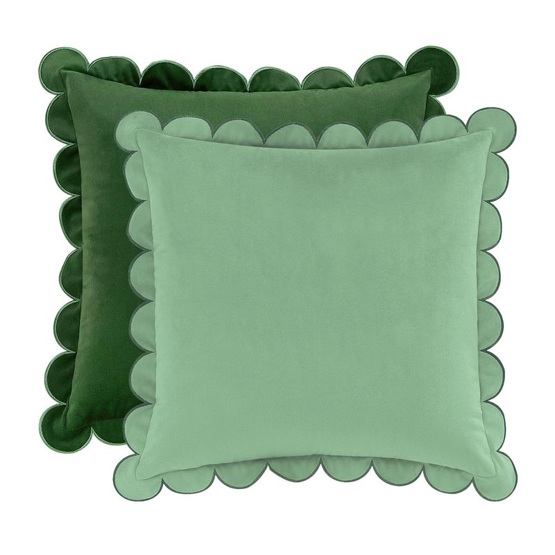 MONDAY MOOSE Decorative Throw Pillow Covers Cushion Cases Set of 2 Soft Velvet Scalloped Round Edge Designs Mix and Match for Home Decor Pillow Inserts Not Included 16x16 inch GreenLight Green - Image 2