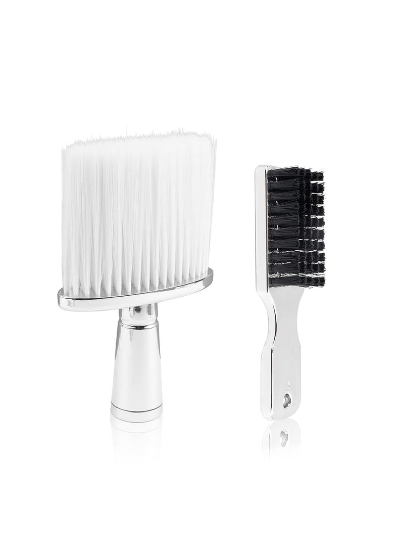 CestoMen - 2 Pieces Barber Brush Set with Barber Blade Cleaning Brush Neck Duster Brush Clipper Cleaning Brush Styling Brush Tool for Barbershop and Home Use Silver - Image 1