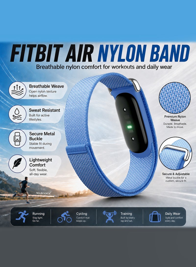CATANES Woven Nylon Replacement Bands for Google Fitbit Air – Breathable Stretch Elastic Sport Watch Straps – Comfortable Lightweight Wristband for Screenless Tracker - Light Blue - Image 3