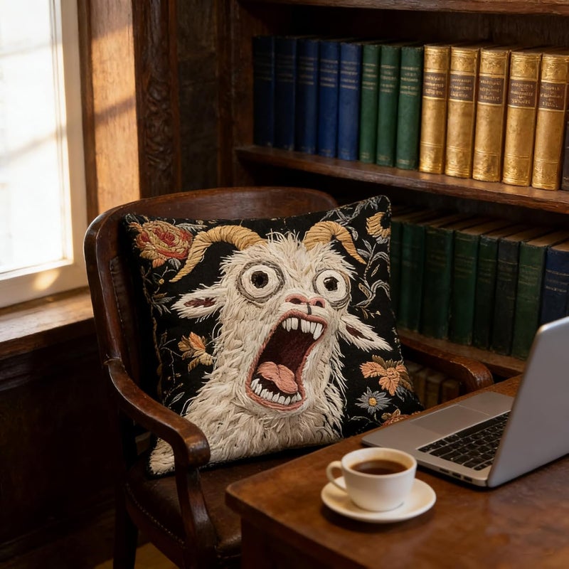Screaming Goat Pillow Cover, 17.7x17.7 in Funny Goat Pillow Case, 2D Flat Printed Crazy Animal Graphic Cushion Cover, Fun Couch Decoration, Sofa Cushion Shell, Home Dorm Accessor (C 2 Pcs) - Image 2