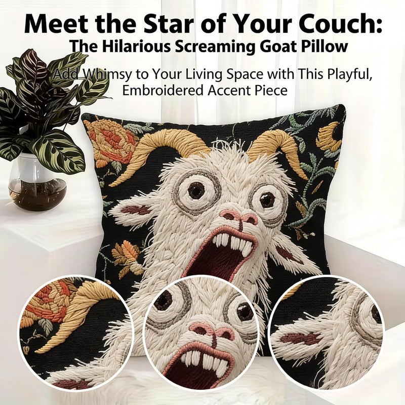 Screaming Goat Pillow Cover, 17.7x17.7 in Funny Goat Pillow Case, 2D Flat Printed Crazy Animal Graphic Cushion Cover, Fun Couch Decoration, Sofa Cushion Shell, Home Dorm Accessor (C 2 Pcs) - Image 1