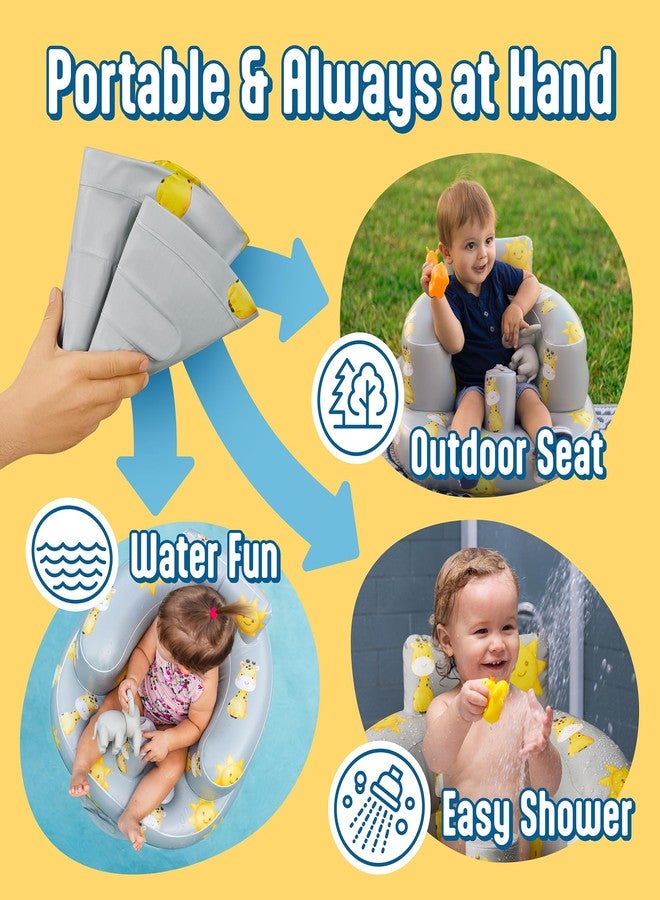 SplashEZ Inflatable Baby Seat - Sit-Up Chair for Kids 3 Months to 3 Years, Blow-Up Baby Seat with Air Pump for Home, Inflatable Sit Me Up Chair for Infant Back Support, Floor & Travel, Giraffes - Image 5