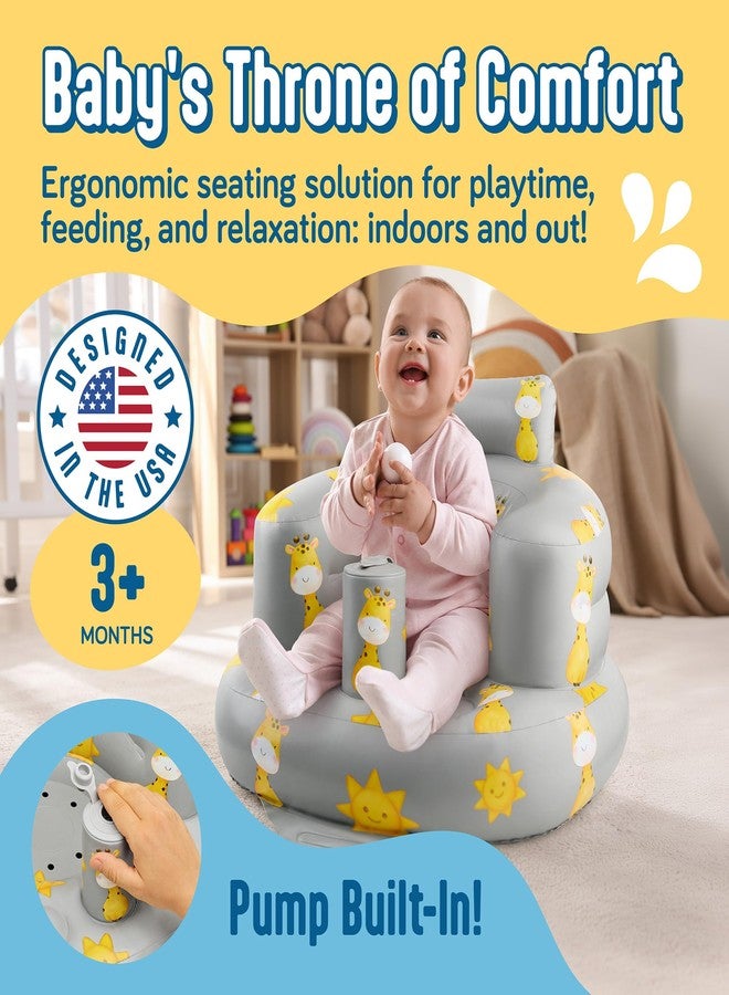 SplashEZ Inflatable Baby Seat - Sit-Up Chair for Kids 3 Months to 3 Years, Blow-Up Baby Seat with Air Pump for Home, Inflatable Sit Me Up Chair for Infant Back Support, Floor & Travel, Giraffes - Image 2