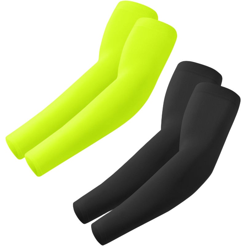 ROXUN 2 Pairs Arm Sleeves, Cooling UV Sun Protection Sports Compression for Men/Women Black+Fluorescent - Image 1