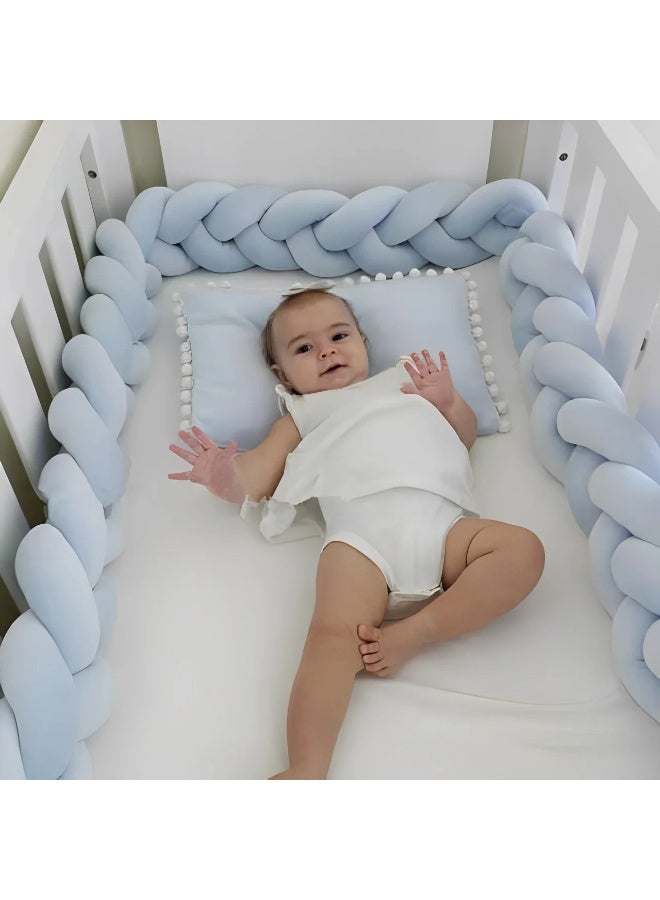 unikbebe 2M Baby Cot Bumper, Hand-Woven Soft Knot Pillow Crib Protector, 3-Strand & 4-Strand Braided Light Blue Bumper for Baby Beds and Cribs, Safe and Durable Bedding Cushion - Image 5