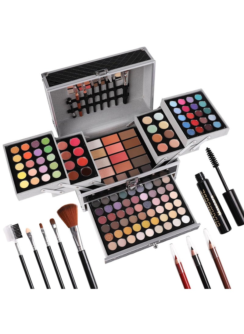 CHARMCODE All in One Makeup Gift Set for Women Girls Full Kit, Includes Eyeshadow, Lipstick, Concealer, Highlighter, Eyebrow Powder, Blush, Contour, Lip Liners, Eyeliner, Brushes (Black) 