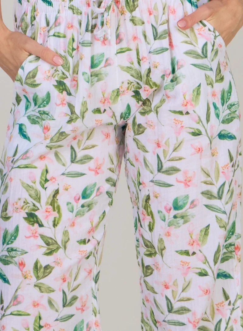 Just Nature white with floral print Relaxed Straight-Leg Trousers for Women | Best Price UAE