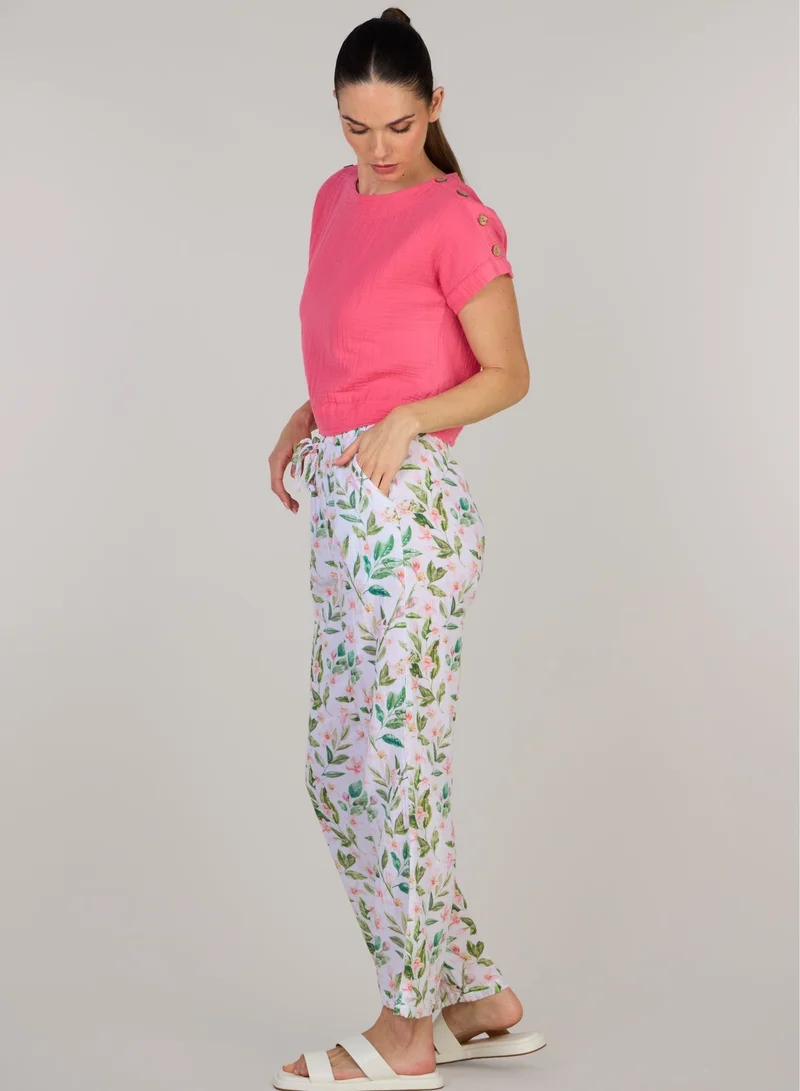 Just Nature white with floral print Relaxed Straight-Leg Trousers for Women | Best Price UAE