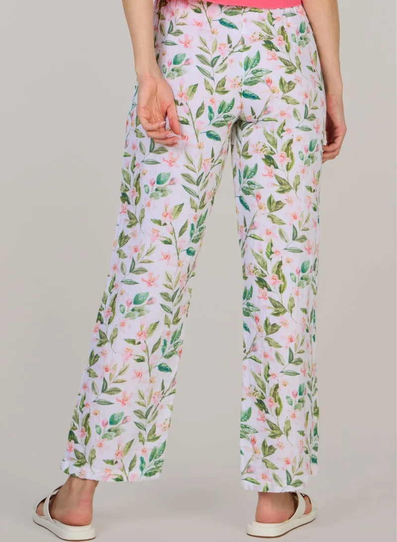 Just Nature white with floral print Relaxed Straight-Leg Trousers for Women | Best Price UAE
