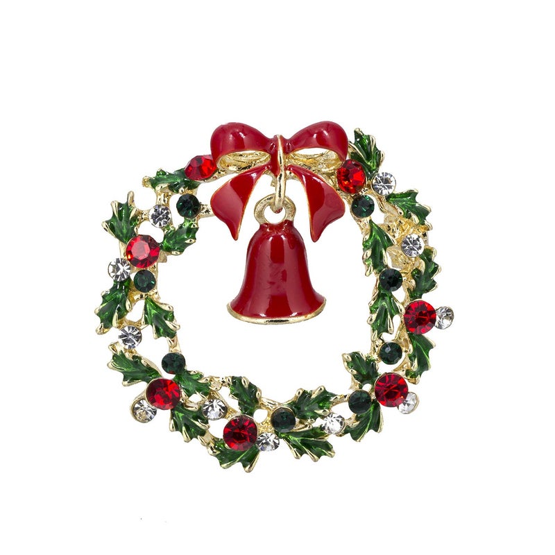 YOQUCOL Small Cute Christmas Wreath Brooch Pins for Women Christmas New Year Jewelry - Image 1