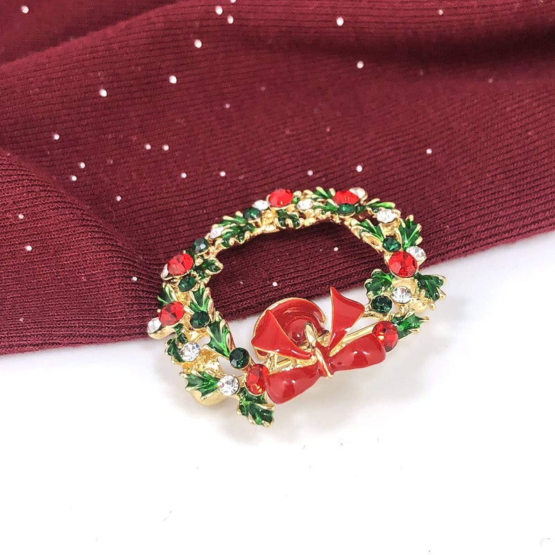 YOQUCOL Small Cute Christmas Wreath Brooch Pins for Women Christmas New Year Jewelry - Image 3