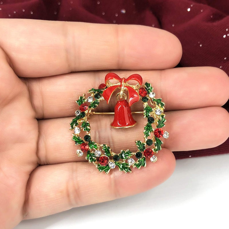 YOQUCOL Small Cute Christmas Wreath Brooch Pins for Women Christmas New Year Jewelry - Image 5