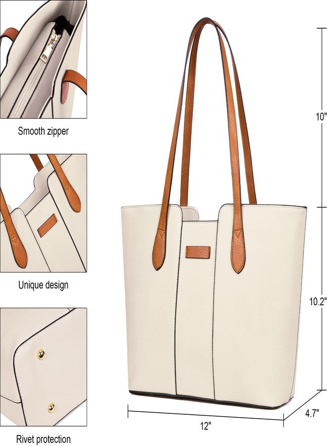 ToLFE Tote Bags for Women Purses and Handbags Top Handle Satchel PU Leather Shoulder Hobo Bags (Beige/Brown) - Image 4