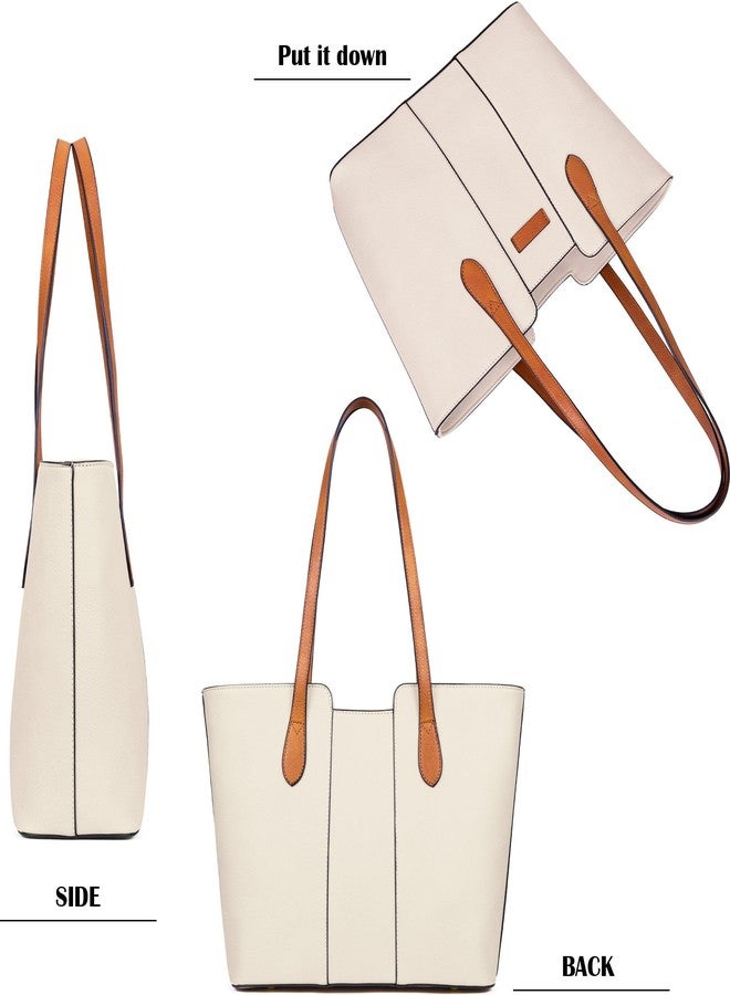 ToLFE Tote Bags for Women Purses and Handbags Top Handle Satchel PU Leather Shoulder Hobo Bags (Beige/Brown) - Image 5