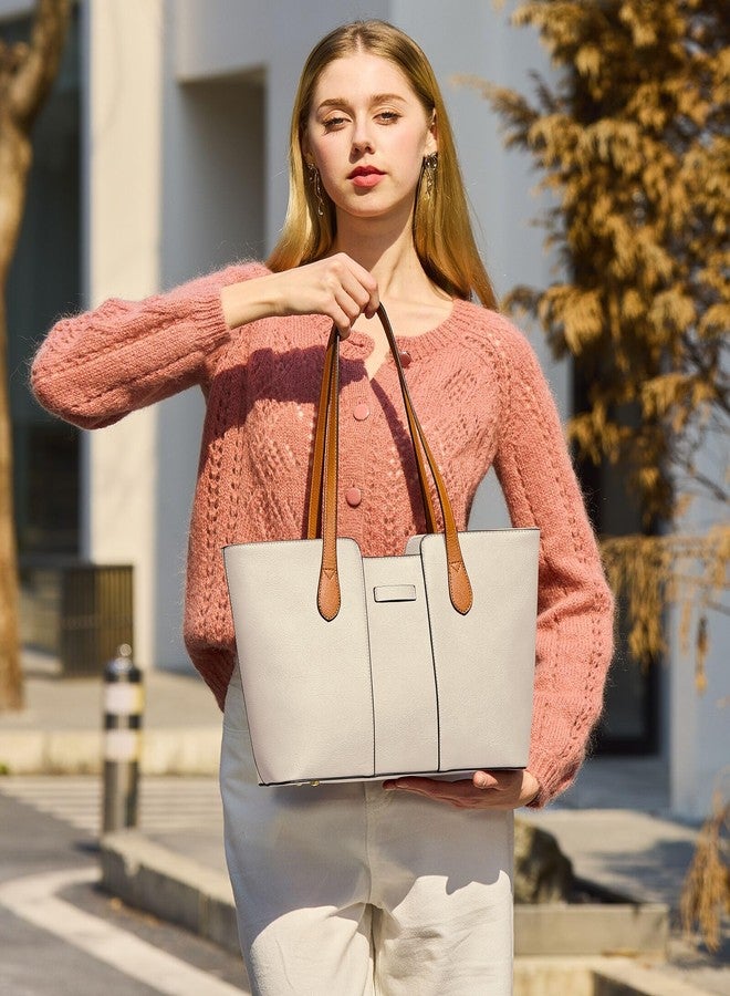 ToLFE Tote Bags for Women Purses and Handbags Top Handle Satchel PU Leather Shoulder Hobo Bags (Beige/Brown) - Image 3
