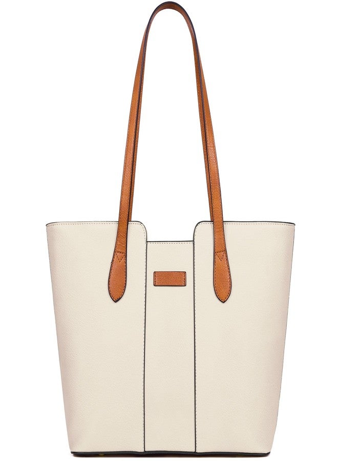 ToLFE Tote Bags for Women Purses and Handbags Top Handle Satchel PU Leather Shoulder Hobo Bags (Beige/Brown) - Image 1