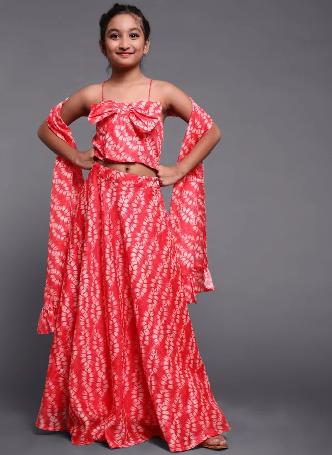 أيه كيه إس Red Printed Lehenga Choli Set for Girls