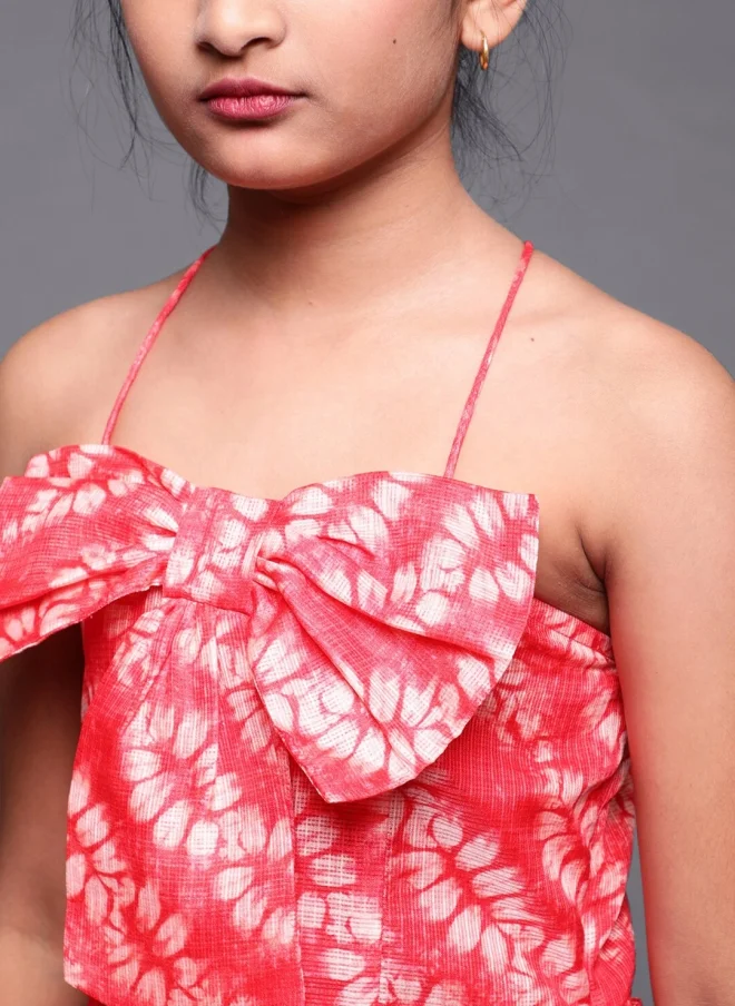أيه كيه إس Red Printed Lehenga Choli Set for Girls