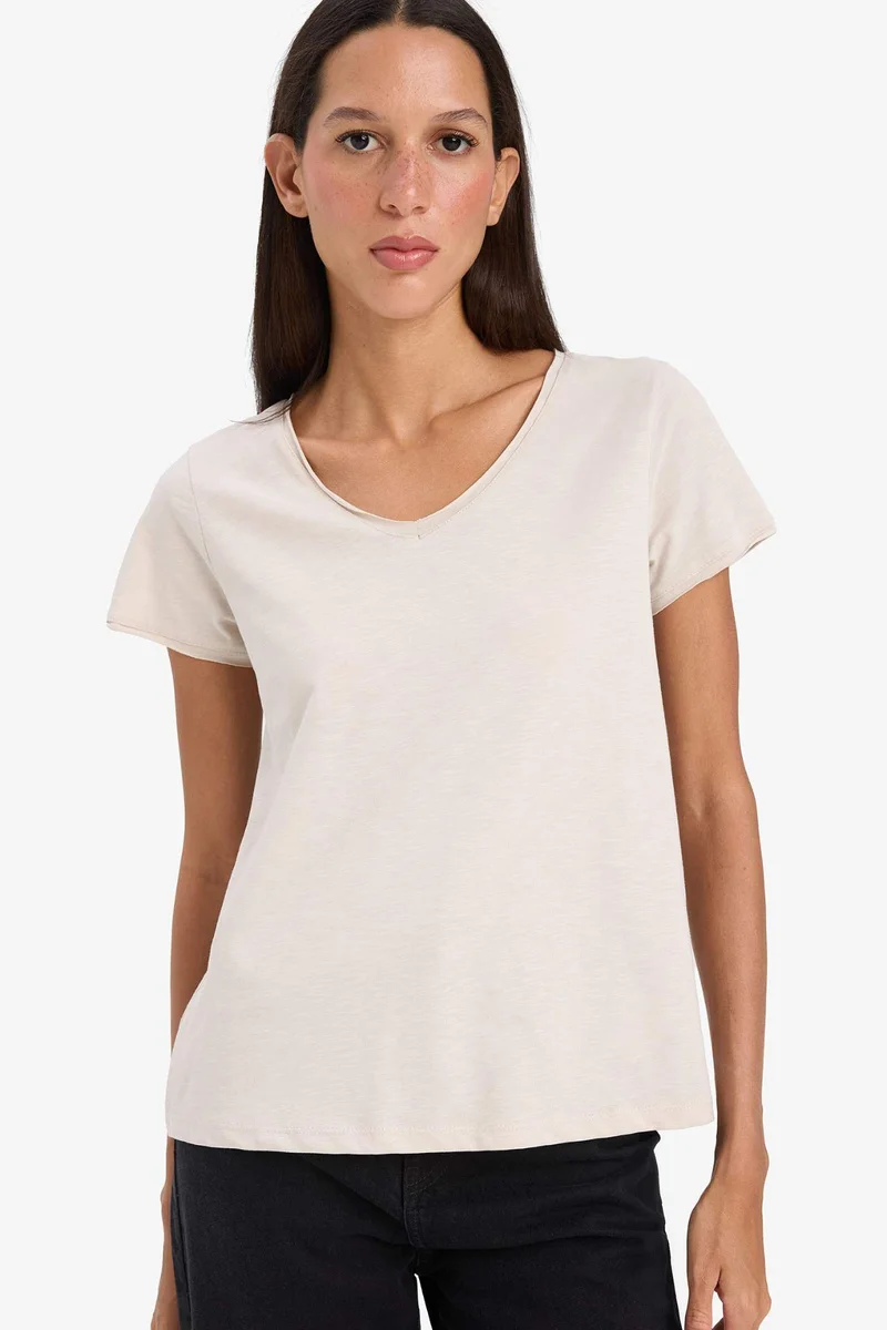 DeFacto Regular Fit V Neck Basic Short Sleeve T-Shirt