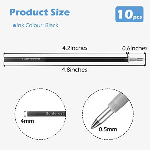 SUNTEREST Gel Pen Refills 10pcs Black,Ordinary Gel Ink Pen Replacement Set,0.5mm Pen Fine Point,4.8 Inches Long,Medium Rollerball Refills for Office Executive Signature Pens - Image 2