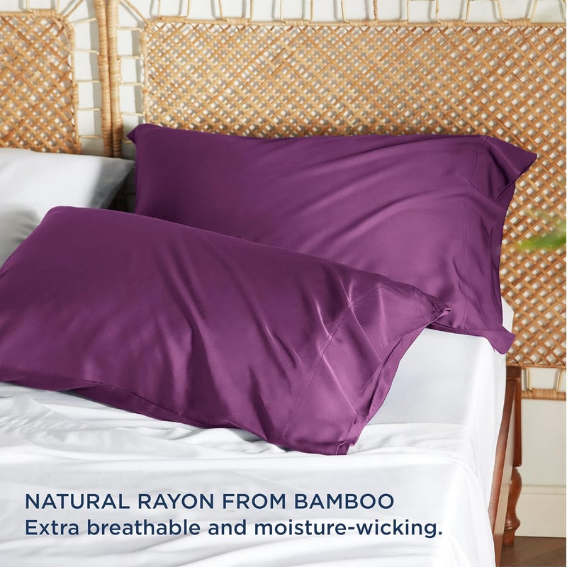 Bedsure Cooling Pillow Cases King - Rayon Made from Bamboo, Dark Purple Chill Pillowcase 2, Silky Soft & Breathable Pillow Covers with Envelope Closure, Gift for Hot Sleepers in Summer, 20x36 Inches - Image 3