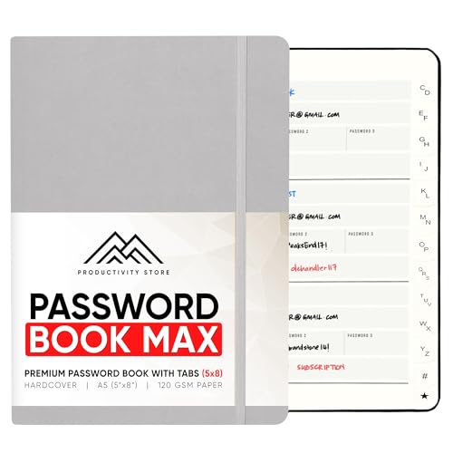 PRODUCTIVITY STORE Best Password Book With Alphabetical Tabs | Password Book, Organizer & Notebook | Password Keeper To Keep Website Logins & Passwords Safe | Black | Medium 5x8 - Image 1