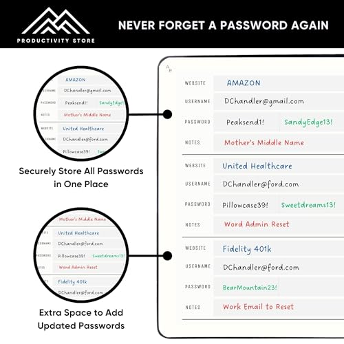 PRODUCTIVITY STORE Best Password Book With Alphabetical Tabs | Password Book, Organizer & Notebook | Password Keeper To Keep Website Logins & Passwords Safe | Black | Medium 5x8 - Image 3