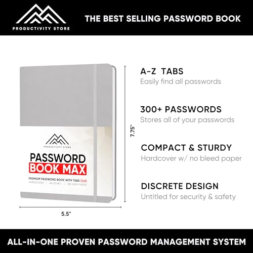 PRODUCTIVITY STORE Best Password Book With Alphabetical Tabs | Password Book, Organizer & Notebook | Password Keeper To Keep Website Logins & Passwords Safe | Black | Medium 5x8 - Image 2