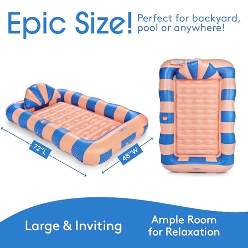 FUNBOY Tanning Pool Lounger Float Coral Stripe, XL 72'' x 48'' Pool Float with Custom Pillow and Large Cup Holder, Perfect for Pool or Backyard. - Image 4