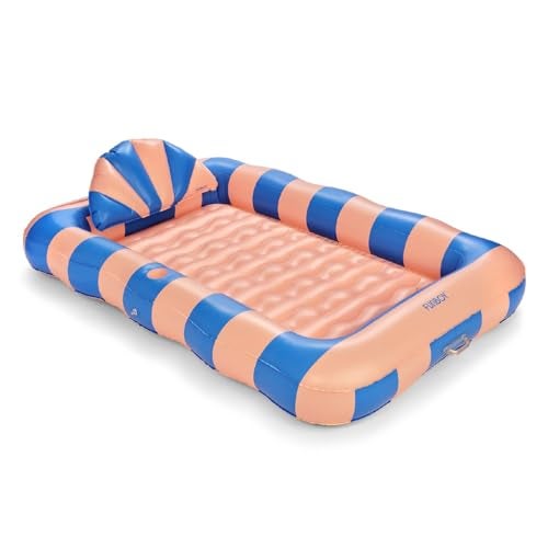 FUNBOY Tanning Pool Lounger Float Coral Stripe, XL 72'' x 48'' Pool Float with Custom Pillow and Large Cup Holder, Perfect for Pool or Backyard. - Image 1